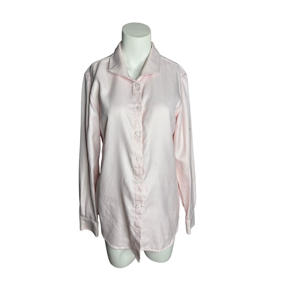 Kal Rieman Dress Shirt Women's 12 Pink Herringbone Texture Long Sleeve